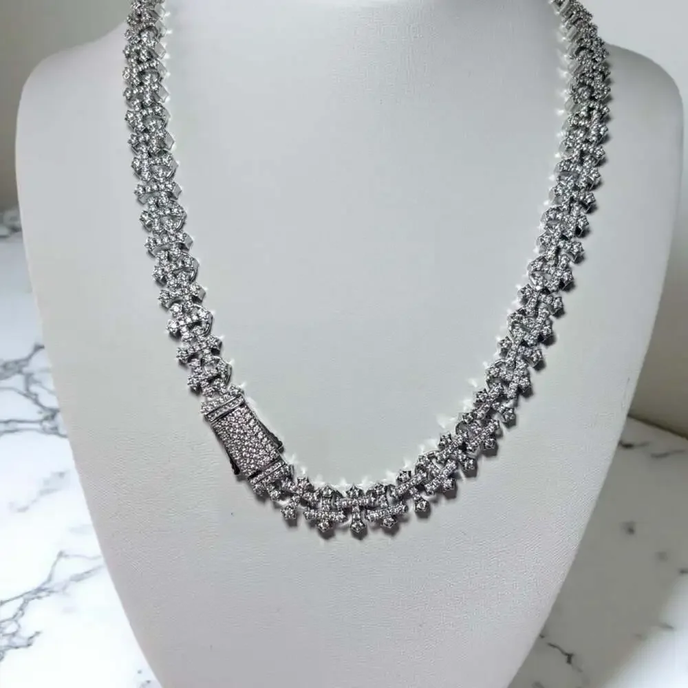 Silver Cross Cuban Link Necklace 3076